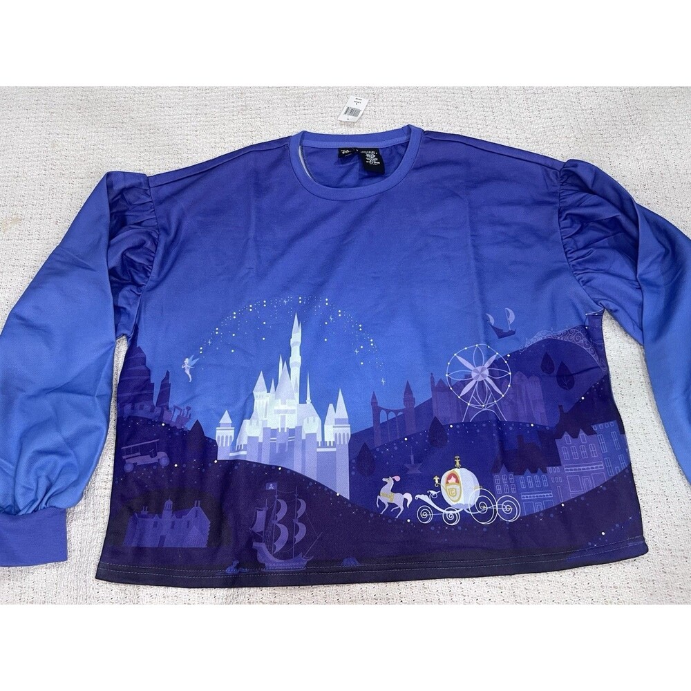 Women’s Purple Castle Print Puff-Sleeve Sweatshirt